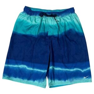 Nike Men’s Swim Trunks Striped Blue Logo Drawstring XL